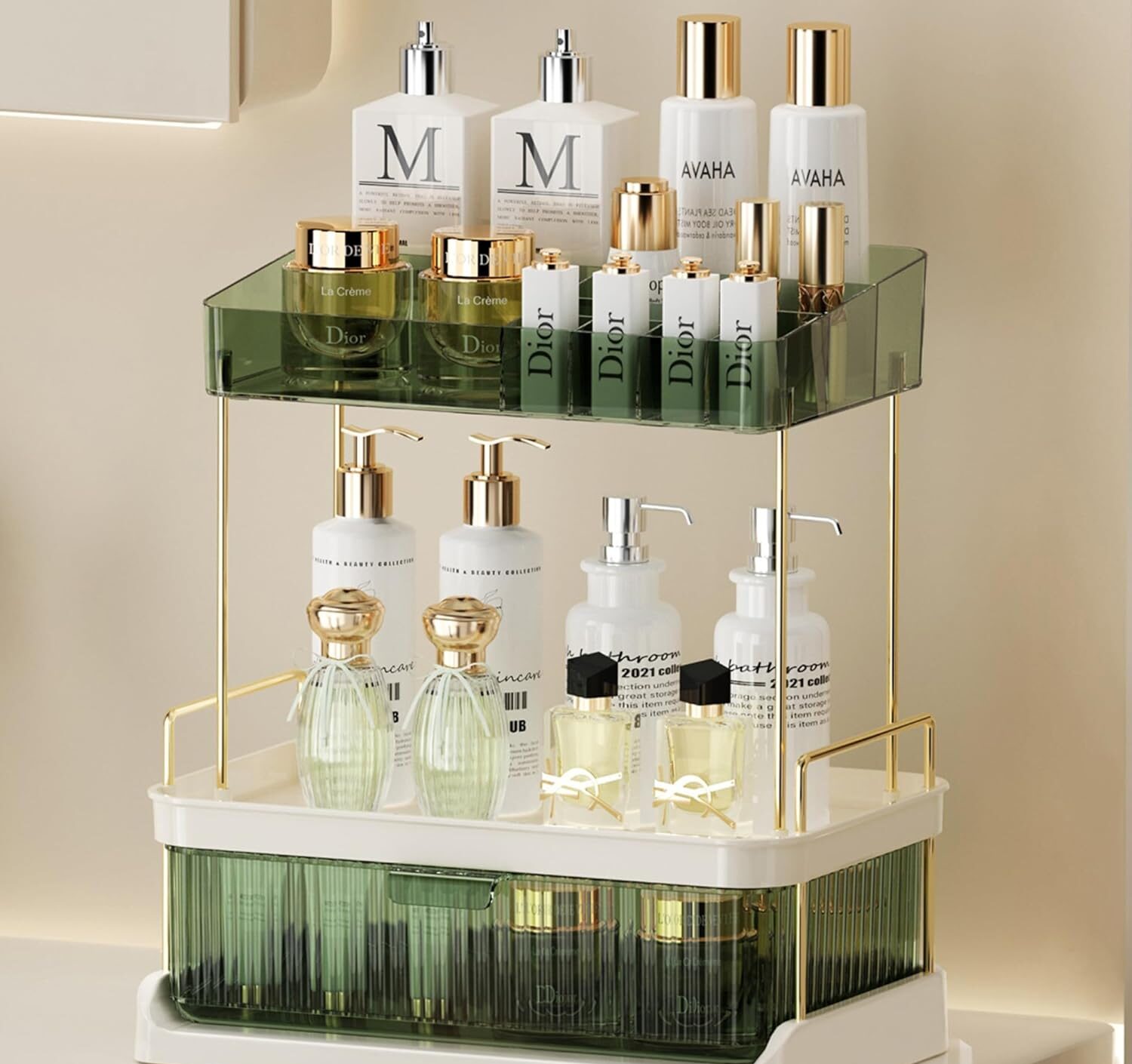 cosmetic storage rack with drawer-Hair dryer organizer