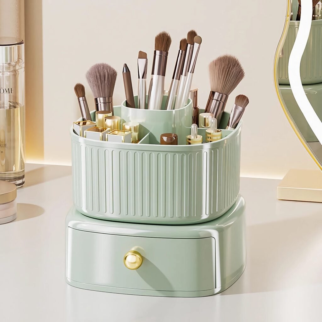 make-up brush organizer with drawer